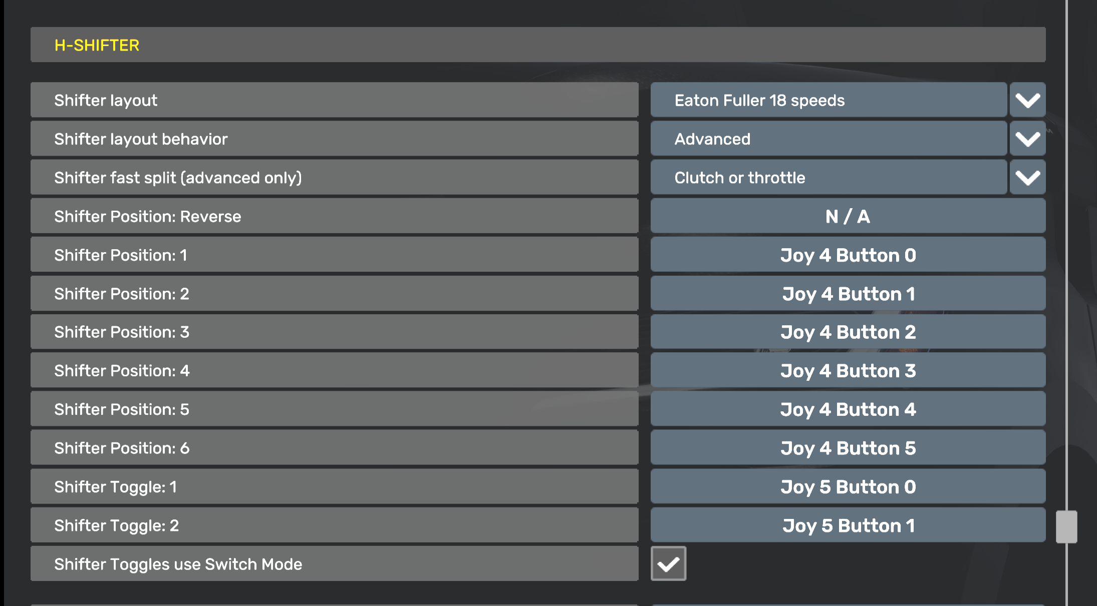 ATS Hshifter settings