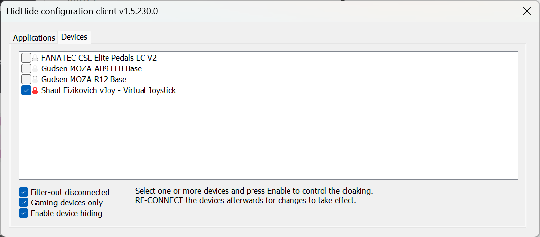 HidHide device list